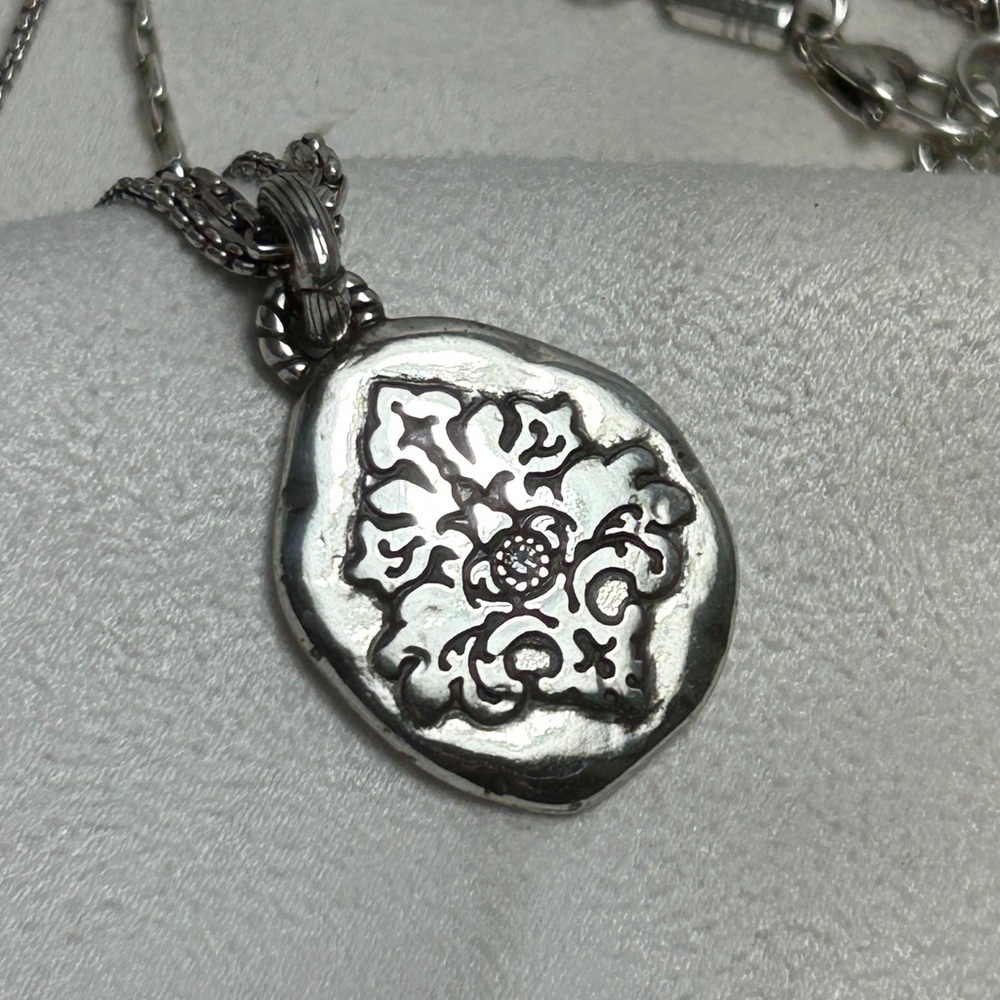Brighton Double Strand Oval Pendant Necklace Silver Plated Single Clear Crystal - Picture 10 of 10
